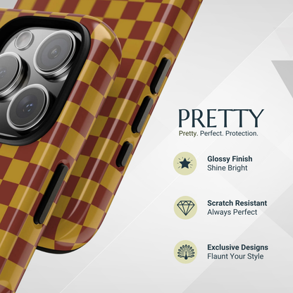 Phone Case - Trendy Mustard & Burgandy Small Checked Pattern Phone Case