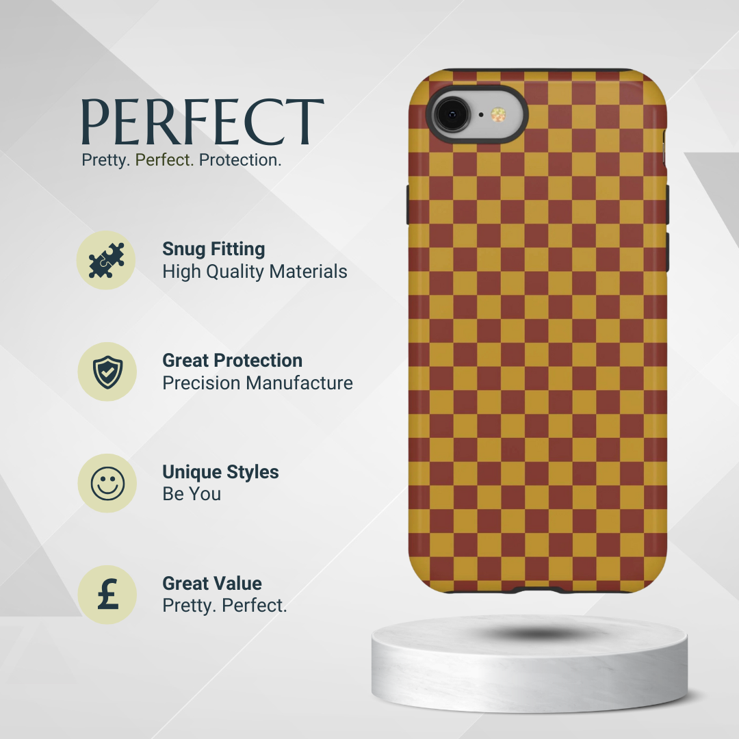 Phone Case - Trendy Mustard & Burgandy Small Checked Pattern Phone Case