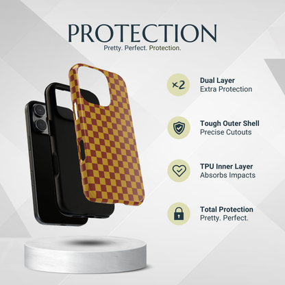 Phone Case - Trendy Mustard & Burgandy Small Checked Pattern Phone Case