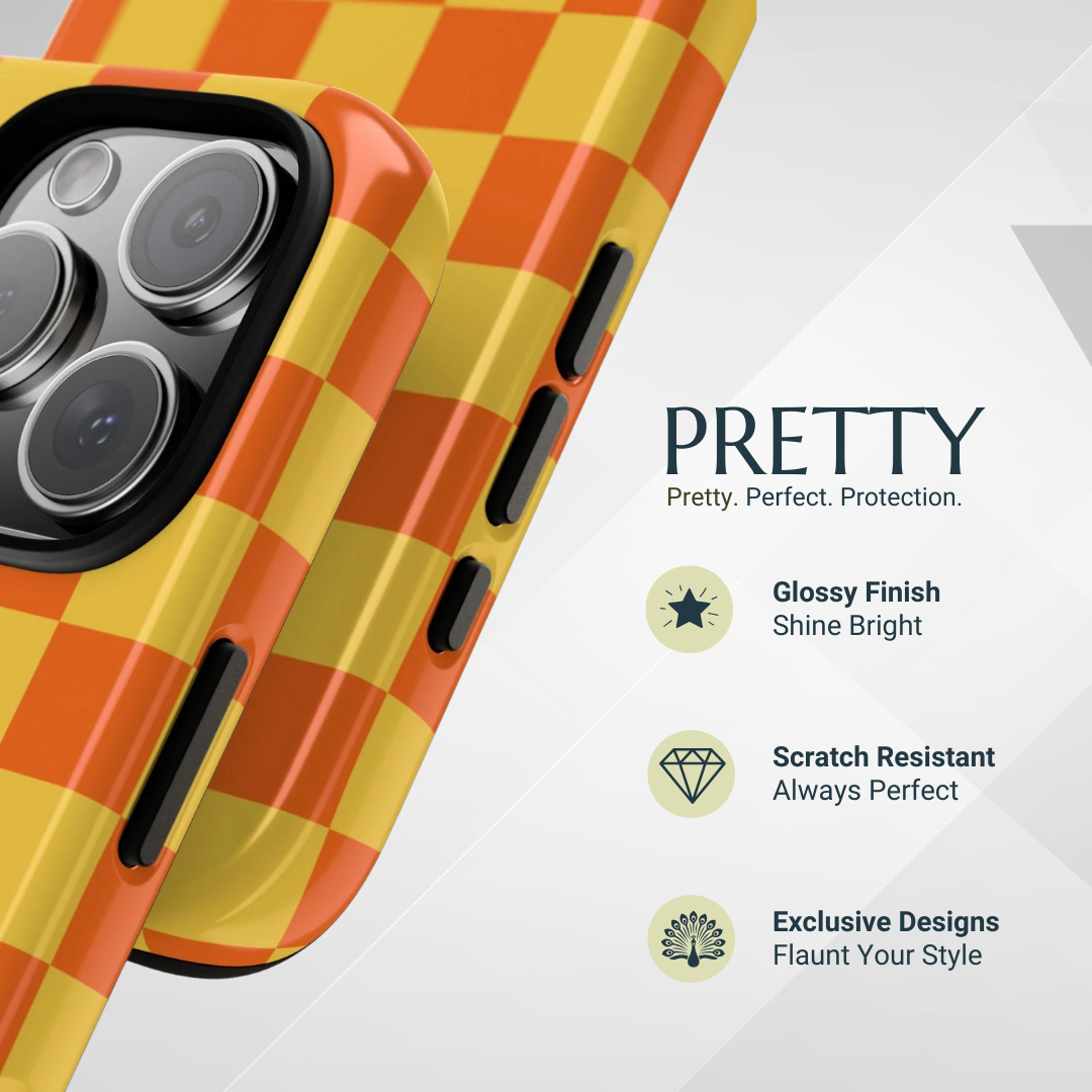 Phone Case - Trendy Orange & Yellow Checked Pattern Phone Case