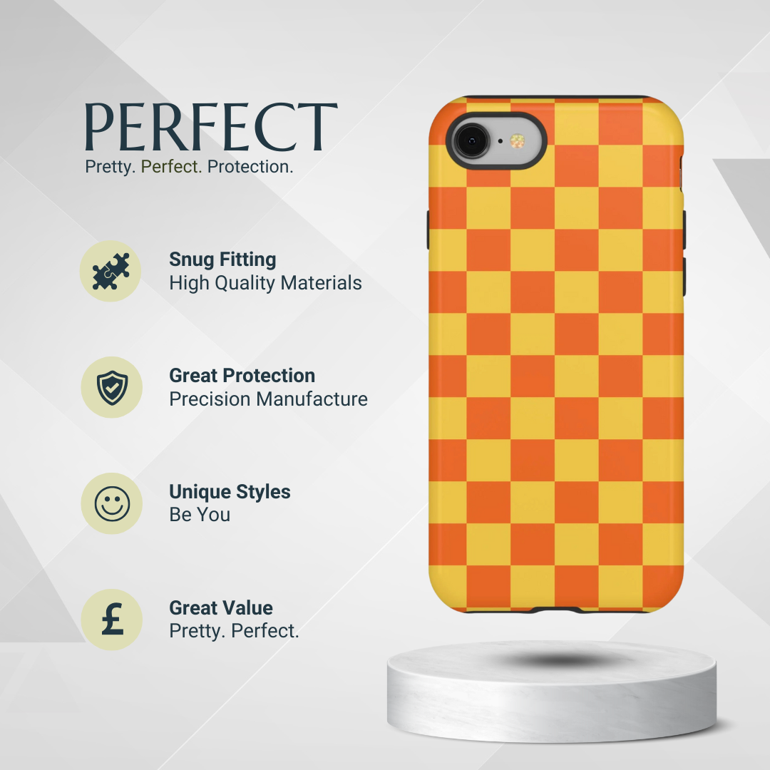 Phone Case - Trendy Orange & Yellow Checked Pattern Phone Case