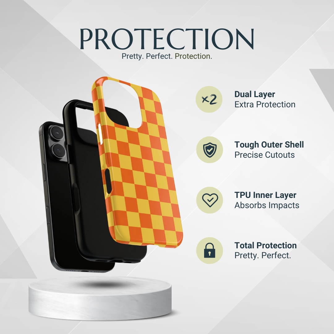 Phone Case - Trendy Orange & Yellow Checked Pattern Phone Case