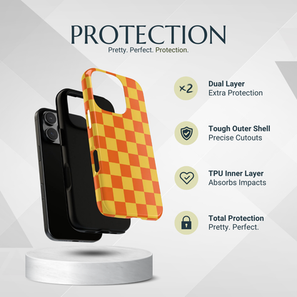 Phone Case - Trendy Orange & Yellow Checked Pattern Phone Case