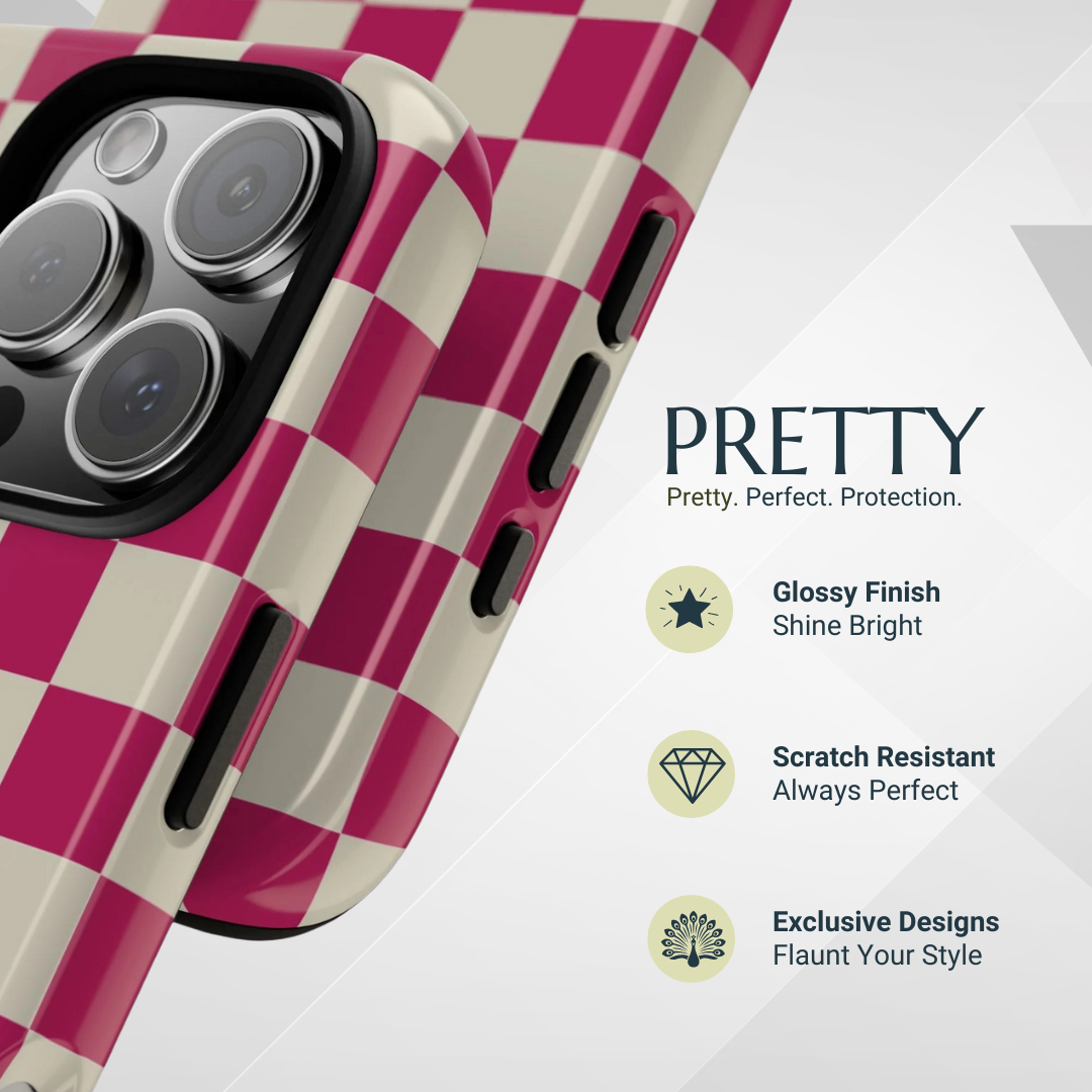 Phone Case - Pink & White Checked Pattern Phone Case