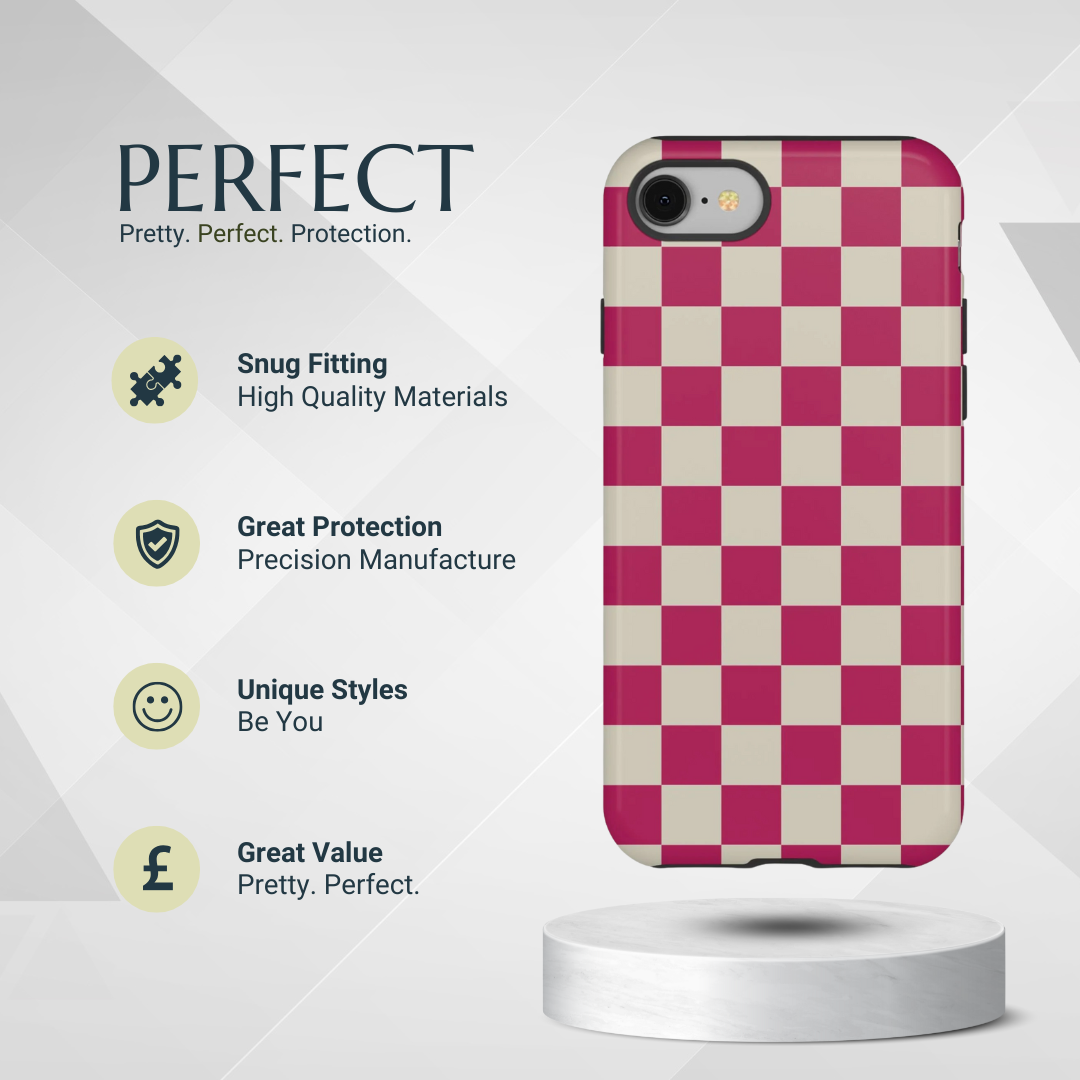 Phone Case - Pink & White Checked Pattern Phone Case