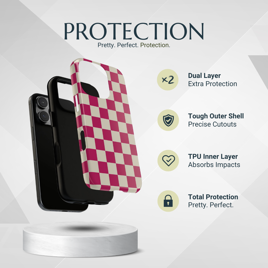 Phone Case - Pink & White Checked Pattern Phone Case