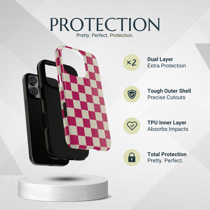 Phone Case - Pink & White Checked Pattern Phone Case