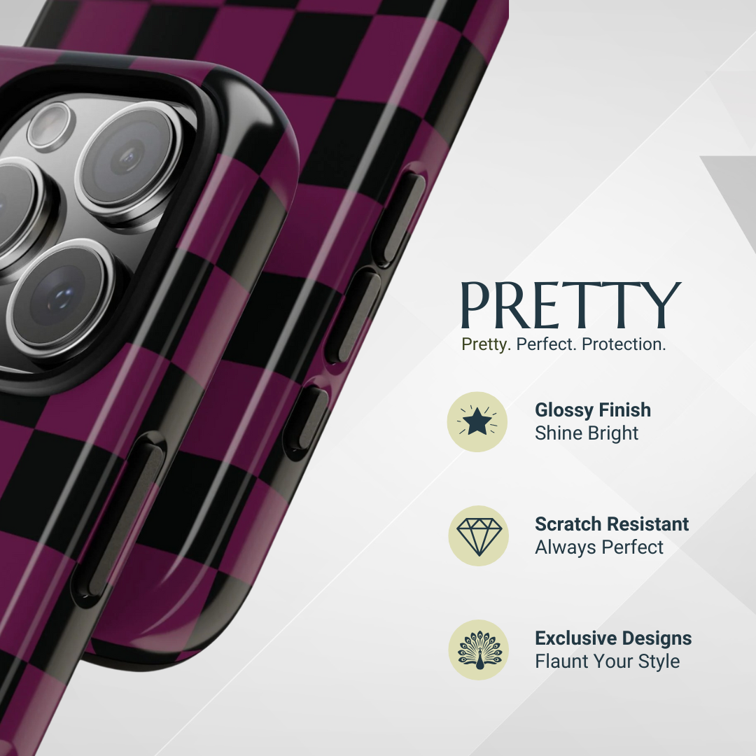 Phone Case - Trendy Plum & Black Checked Pattern Phone Case