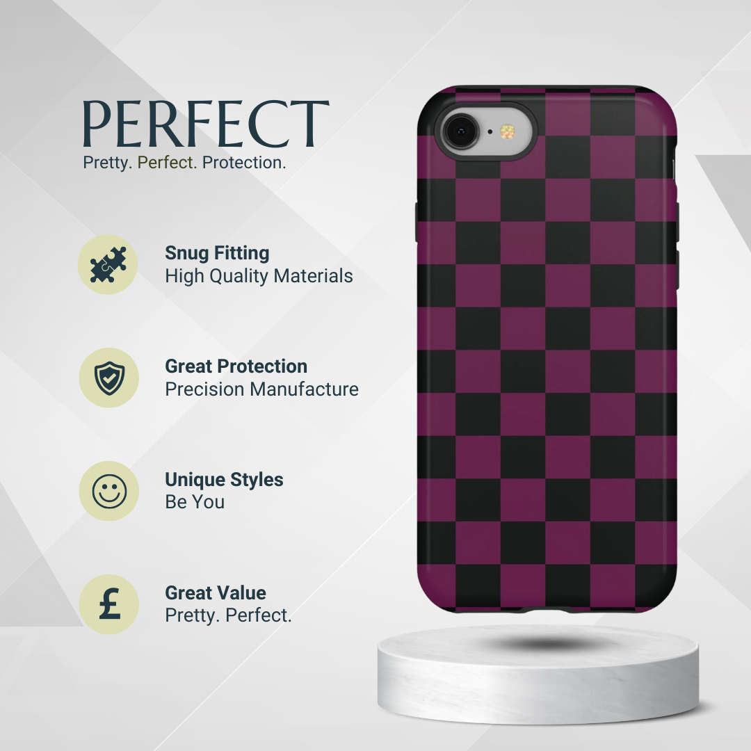 Phone Case - Trendy Plum & Black Checked Pattern Phone Case