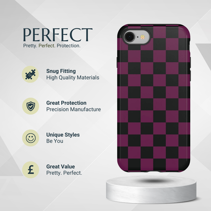 Phone Case - Trendy Plum & Black Checked Pattern Phone Case