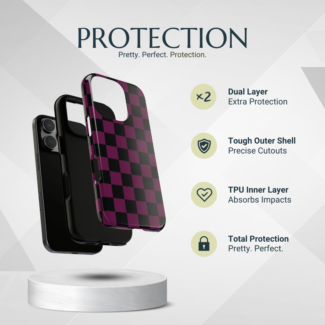 Phone Case - Trendy Plum & Black Checked Pattern Phone Case