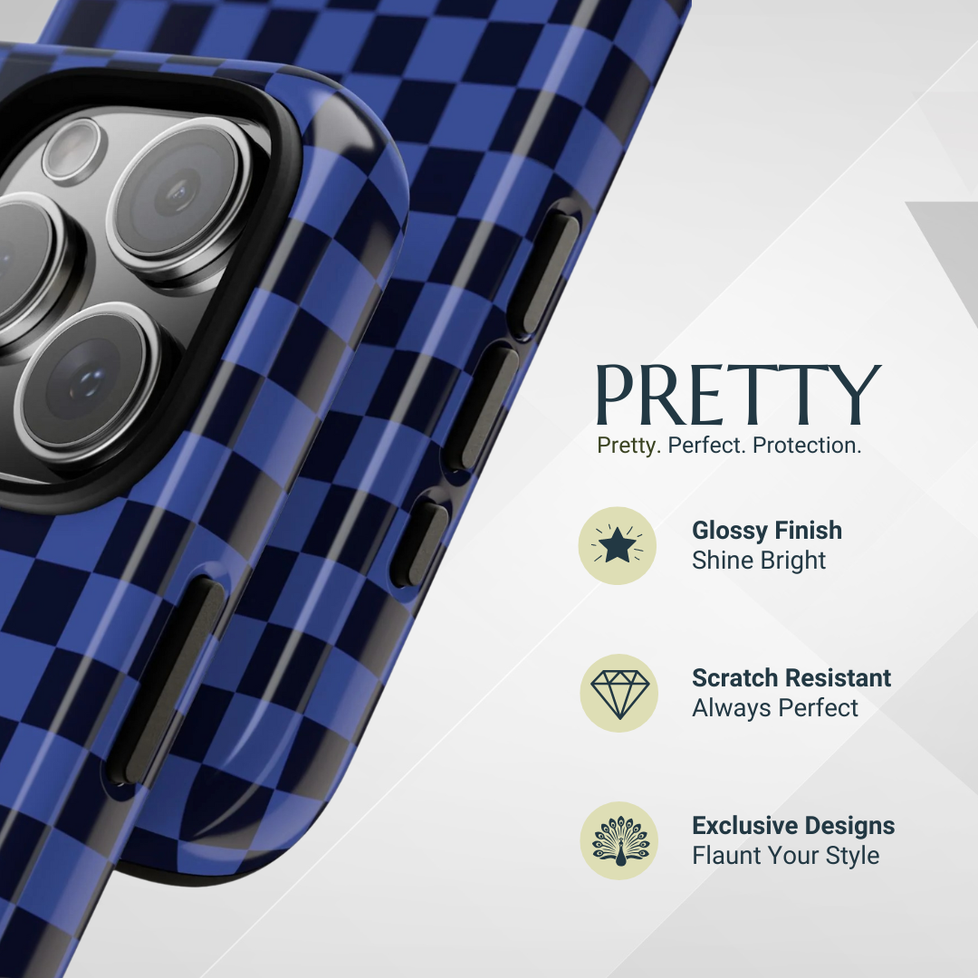 Phone Case - Bold Blue Small Checked Pattern Phone Case