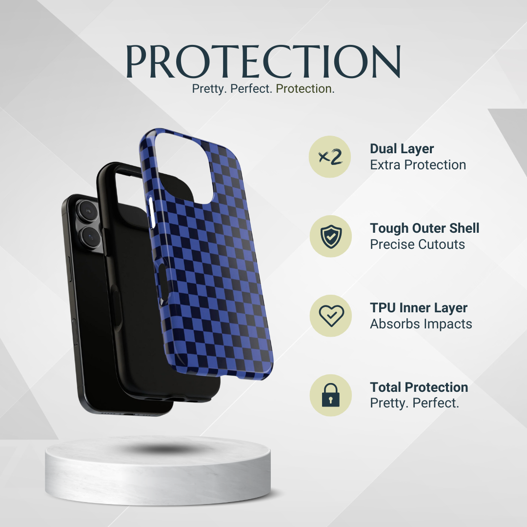 Phone Case - Bold Blue Small Checked Pattern Phone Case