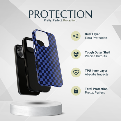 Phone Case - Bold Blue Small Checked Pattern Phone Case