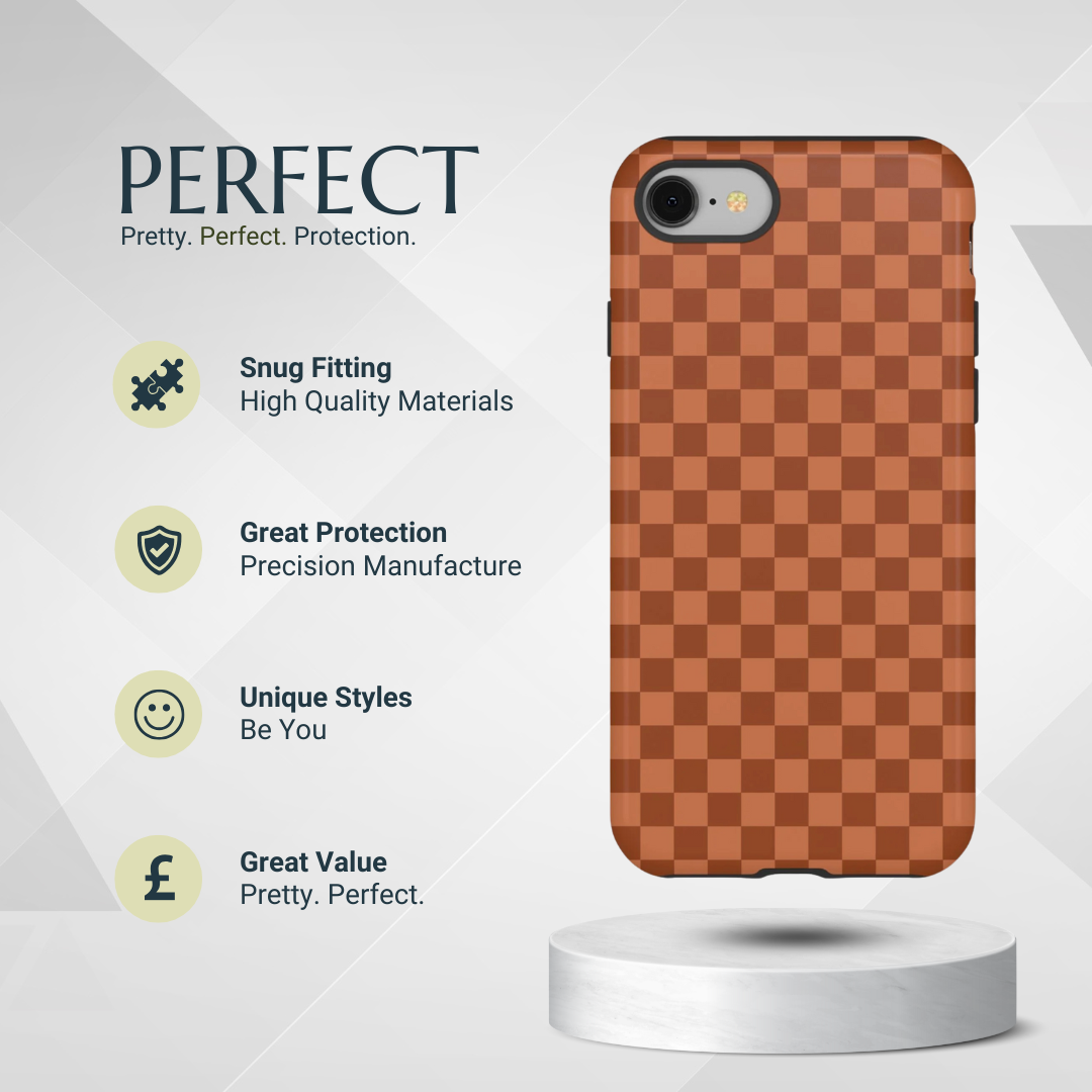 Phone Case - Bold Brown Small Checked Pattern Phone Case