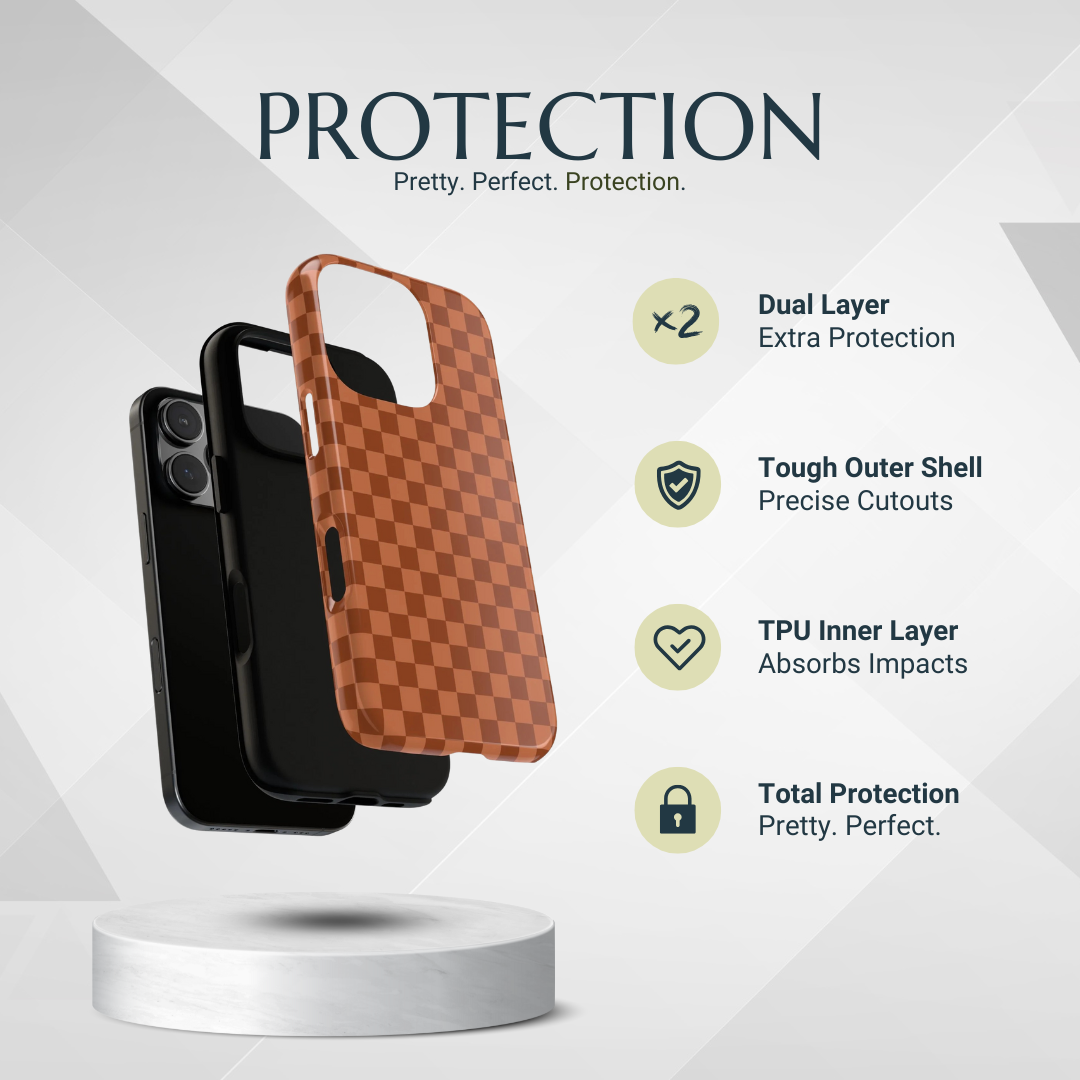 Phone Case - Bold Brown Small Checked Pattern Phone Case