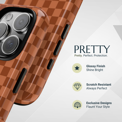 Phone Case - Bold Brown Small Checked Pattern Phone Case