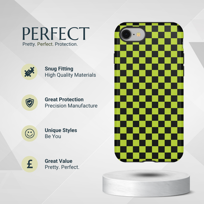 Phone Case - Trendy Neon Lime Green & Plum Small Checked Pattern Phone Case