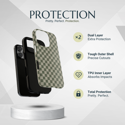 Phone Case - Bold Olive Green Checked Pattern Phone Case