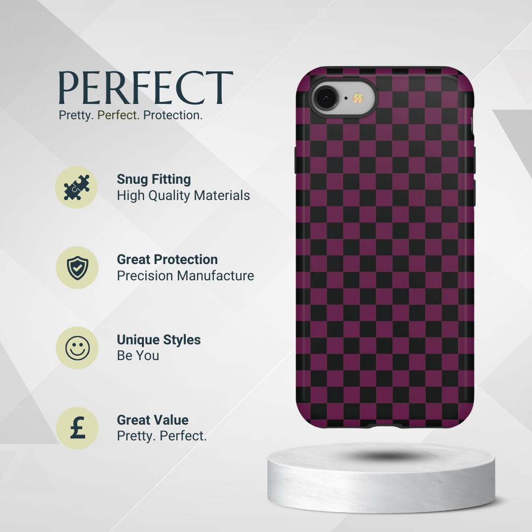 Phone Case - Trendy Plum & Black Small Checked Pattern Phone Case