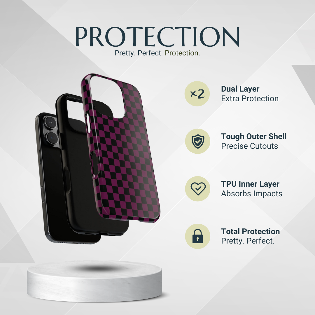 Phone Case - Trendy Plum & Black Small Checked Pattern Phone Case