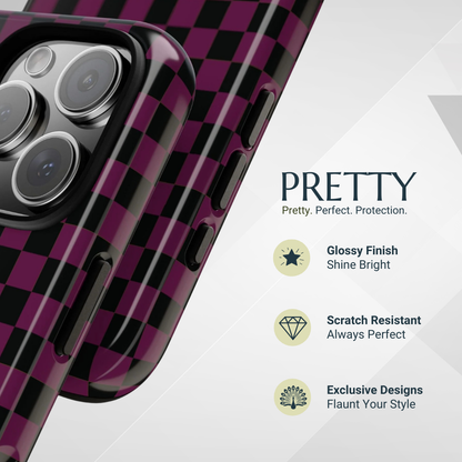 Phone Case - Trendy Plum & Black Small Checked Pattern Phone Case