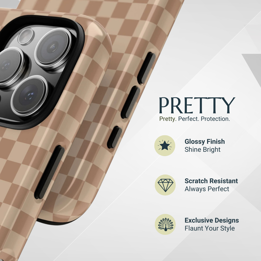 Phone Case - Bold Tan Small Checked Pattern Phone Case