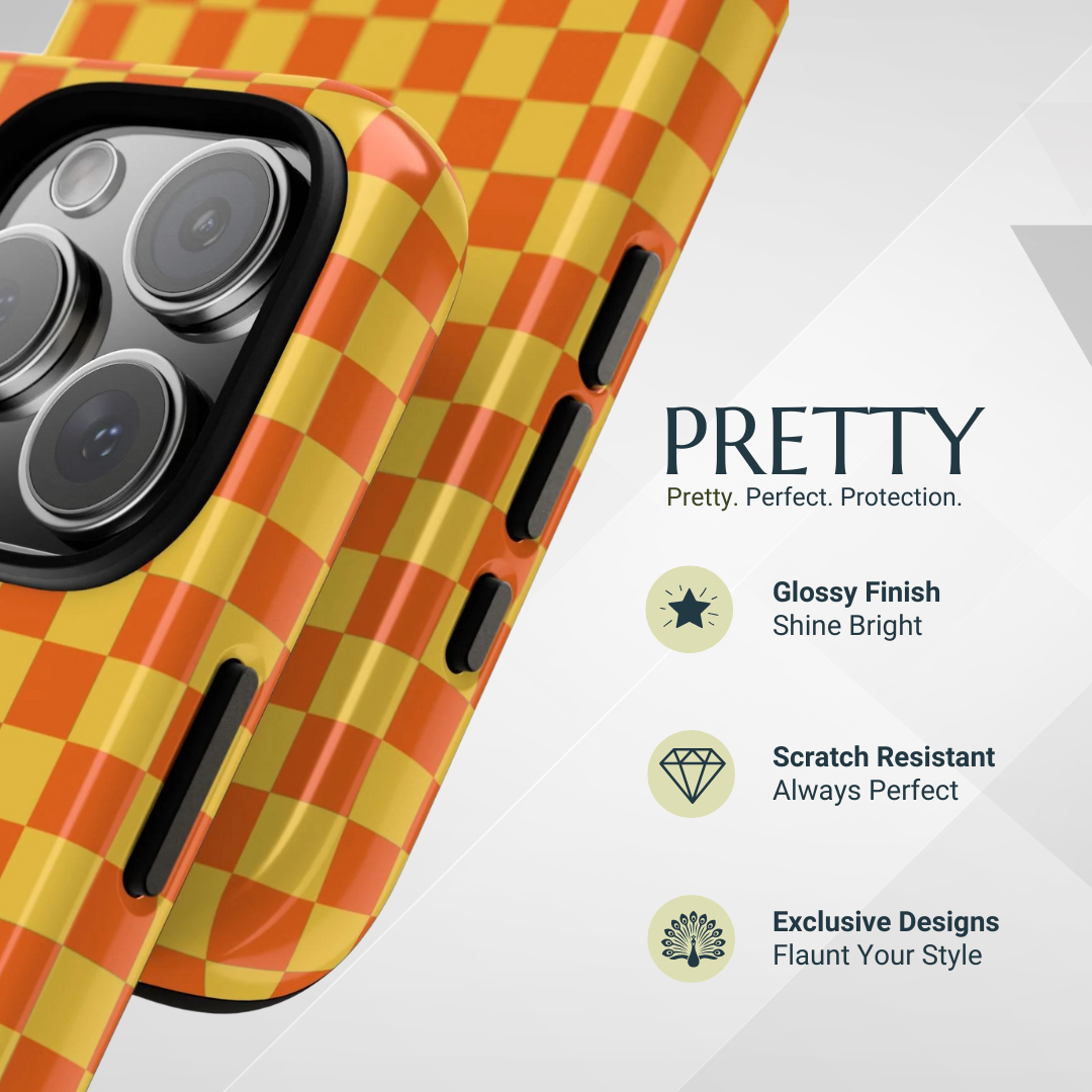 Phone Case - Trendy Orange & Yellow Small Checked Pattern Phone Case