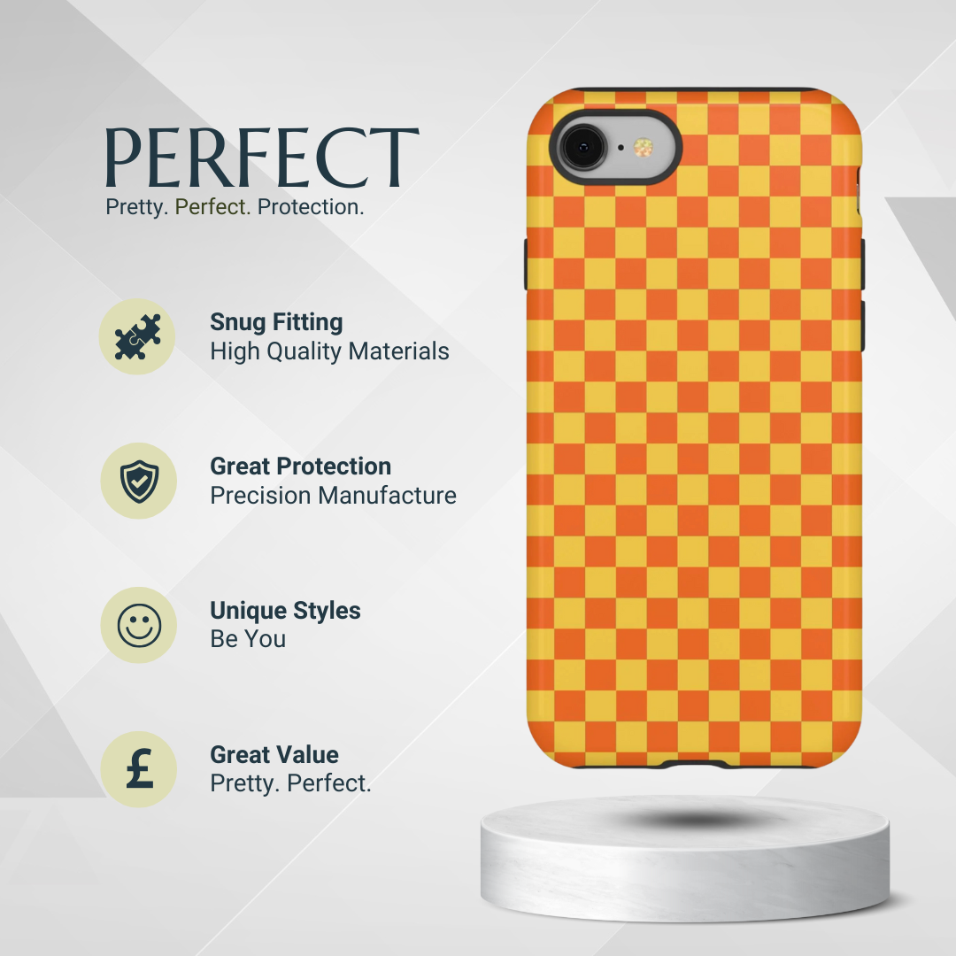 Phone Case - Trendy Orange & Yellow Small Checked Pattern Phone Case