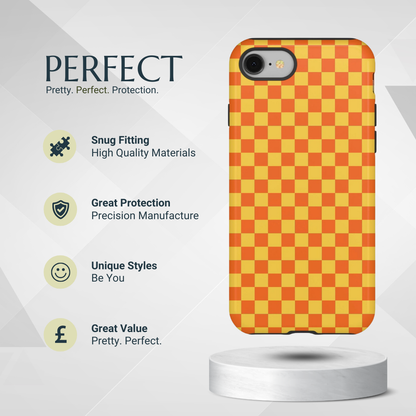 Phone Case - Trendy Orange & Yellow Small Checked Pattern Phone Case