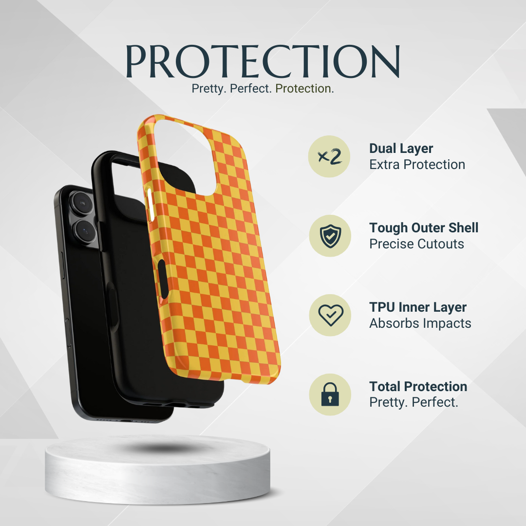 Phone Case - Trendy Orange & Yellow Small Checked Pattern Phone Case