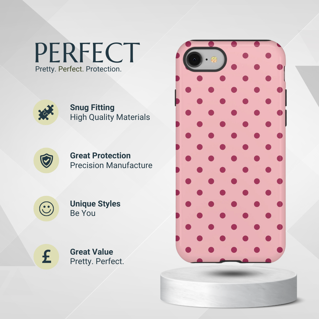 Phone Case - Pink with Red Dot Pattern Phone Case