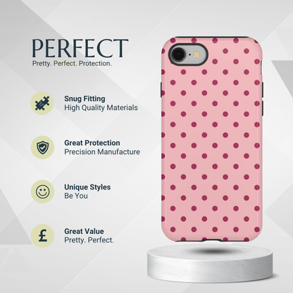 Phone Case - Pink with Red Dot Pattern Phone Case