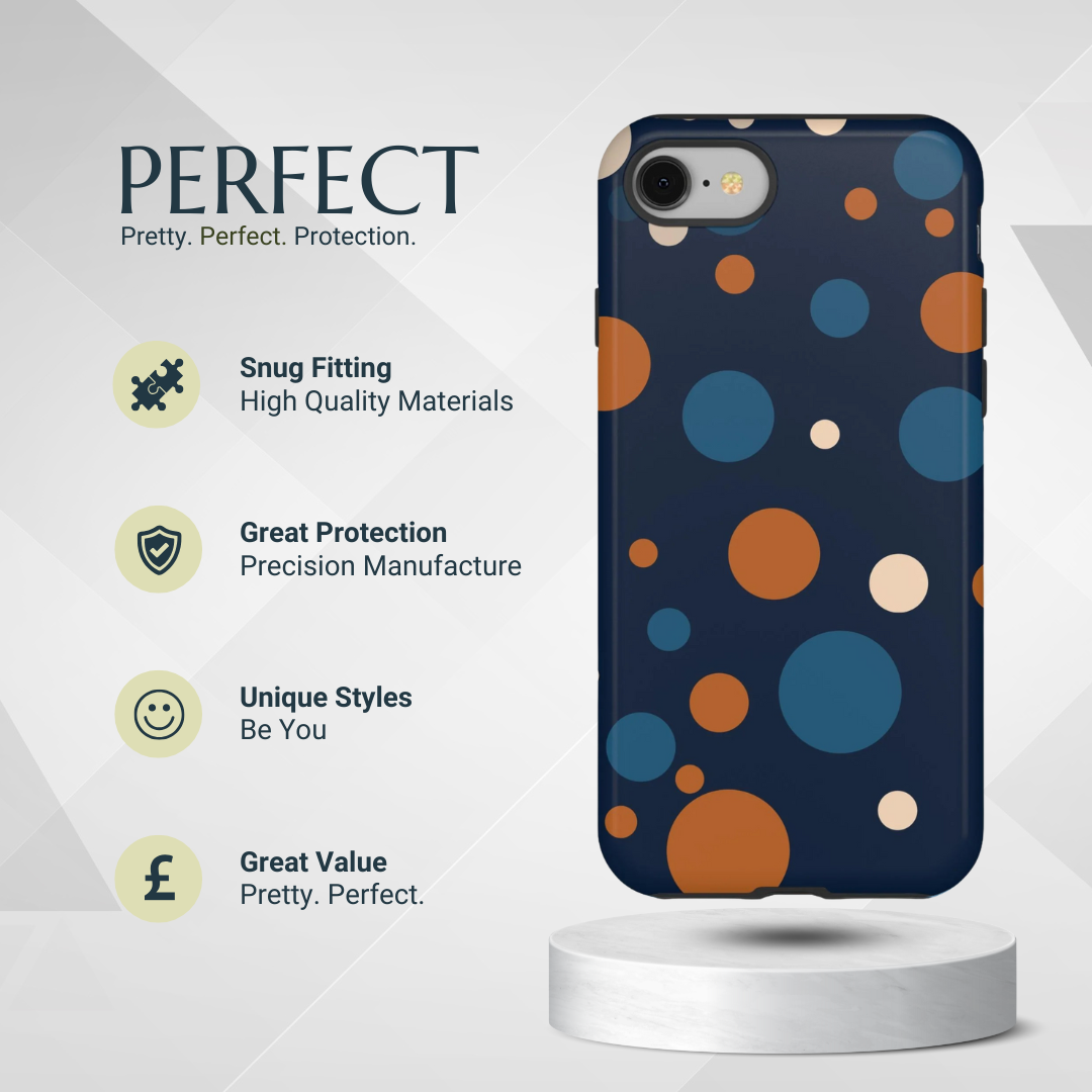 Phone Case - Bold Navy Blue & Orange / White Dot Pattern Phone Case
