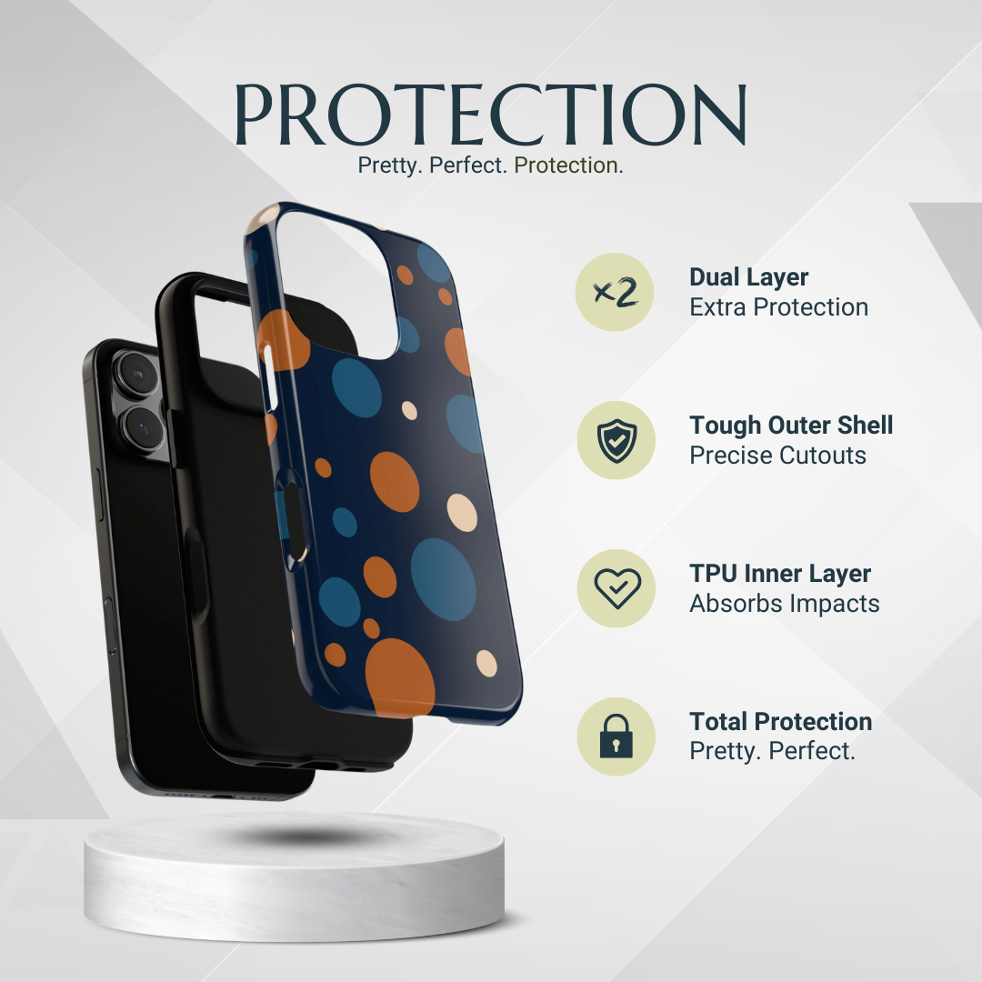 Phone Case - Bold Navy Blue & Orange / White Dot Pattern Phone Case