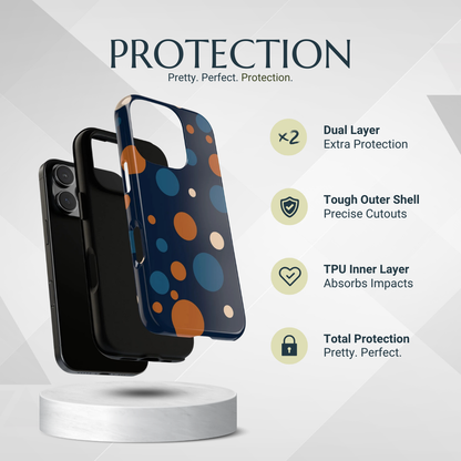 Phone Case - Bold Navy Blue & Orange / White Dot Pattern Phone Case