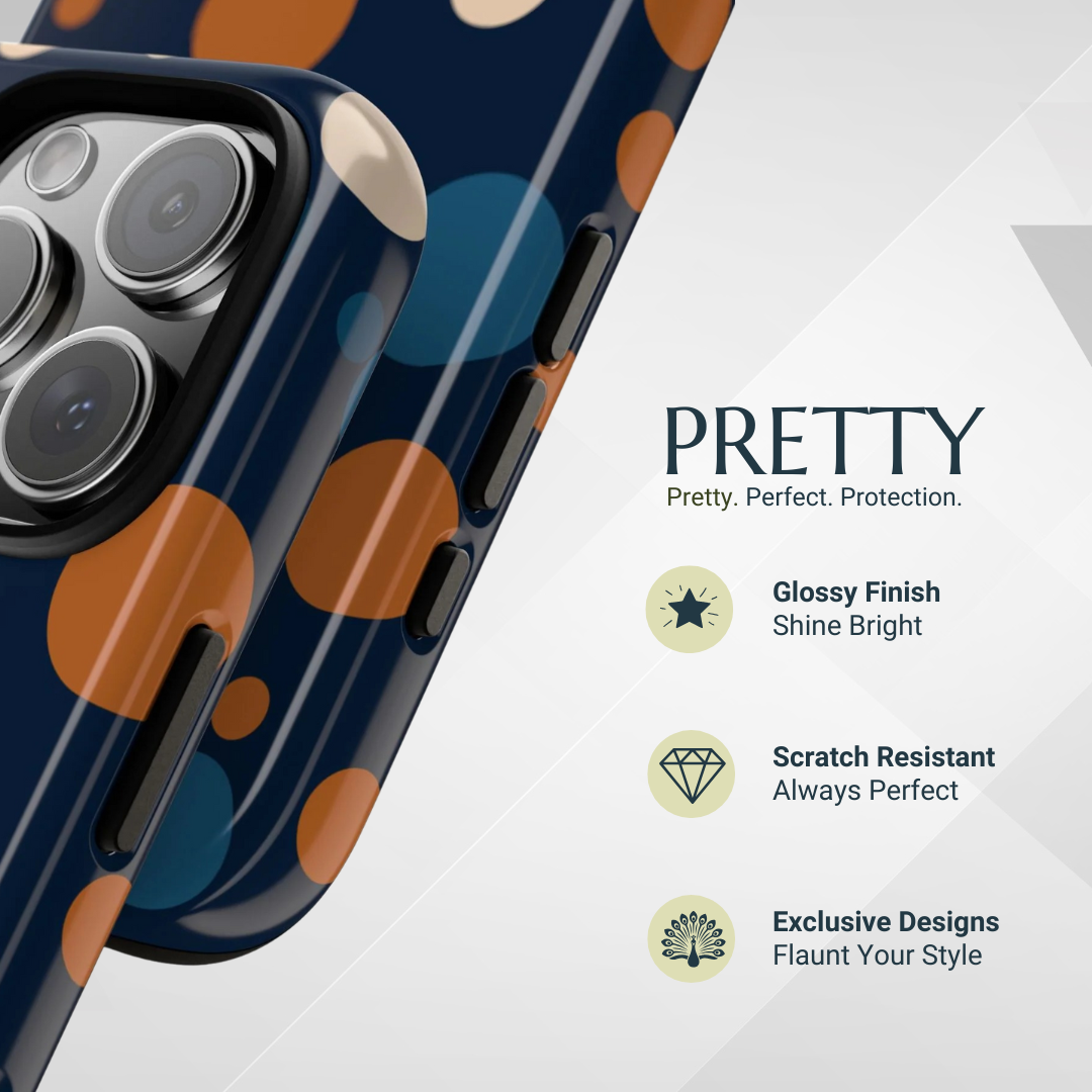 Phone Case - Bold Navy Blue & Orange / White Dot Pattern Phone Case