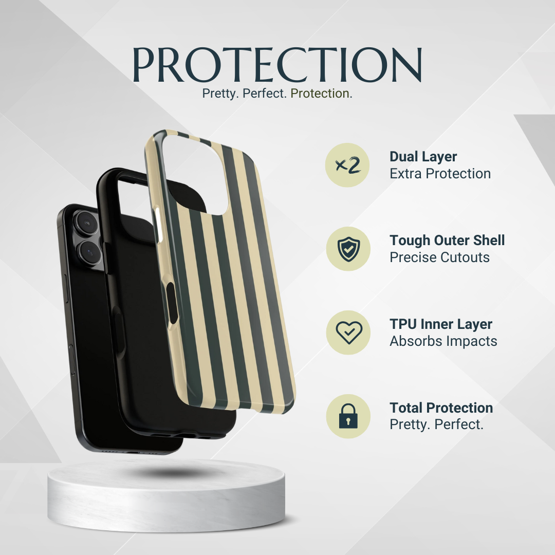 Phone Case - Green & Beige Stripe Pattern Phone Case