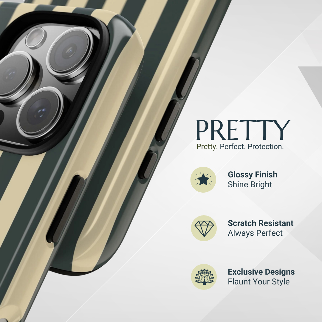 Phone Case - Green & Beige Stripe Pattern Phone Case