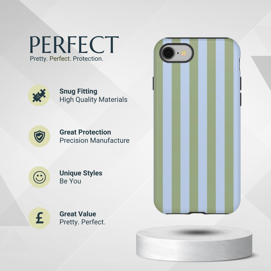 Phone Case - Trendy Ice Blue & Green Stripe Pattern Phone Case