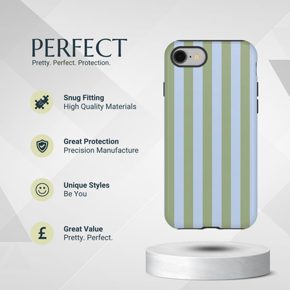 Phone Case - Trendy Ice Blue & Green Stripe Pattern Phone Case