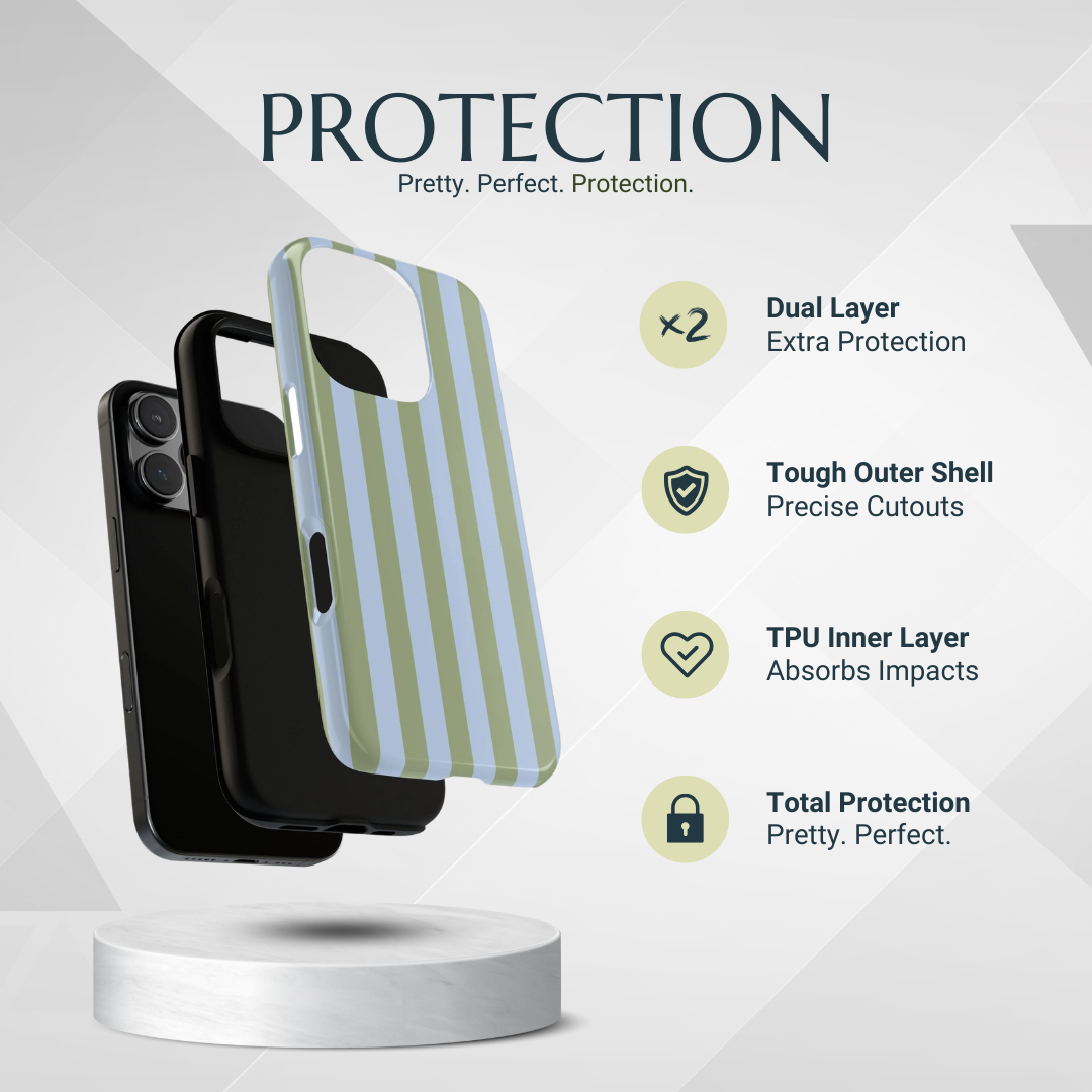 Phone Case - Trendy Ice Blue & Green Stripe Pattern Phone Case