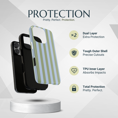 Phone Case - Trendy Ice Blue & Green Stripe Pattern Phone Case