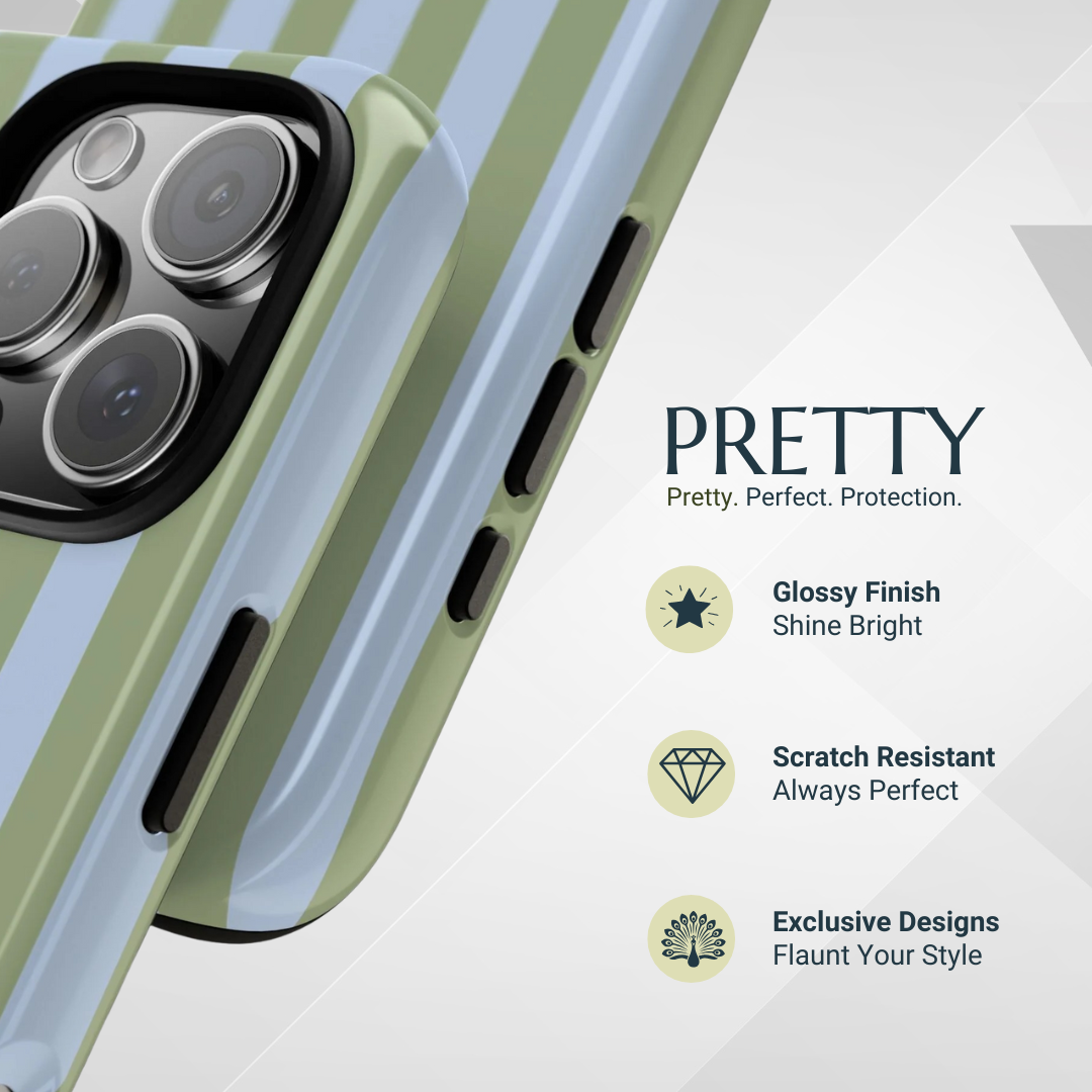 Phone Case - Trendy Ice Blue & Green Stripe Pattern Phone Case