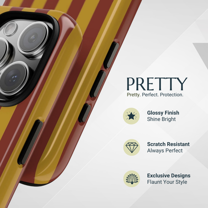 Phone Case - Trendy Mustard & Burgandy Stripe Pattern Phone Case