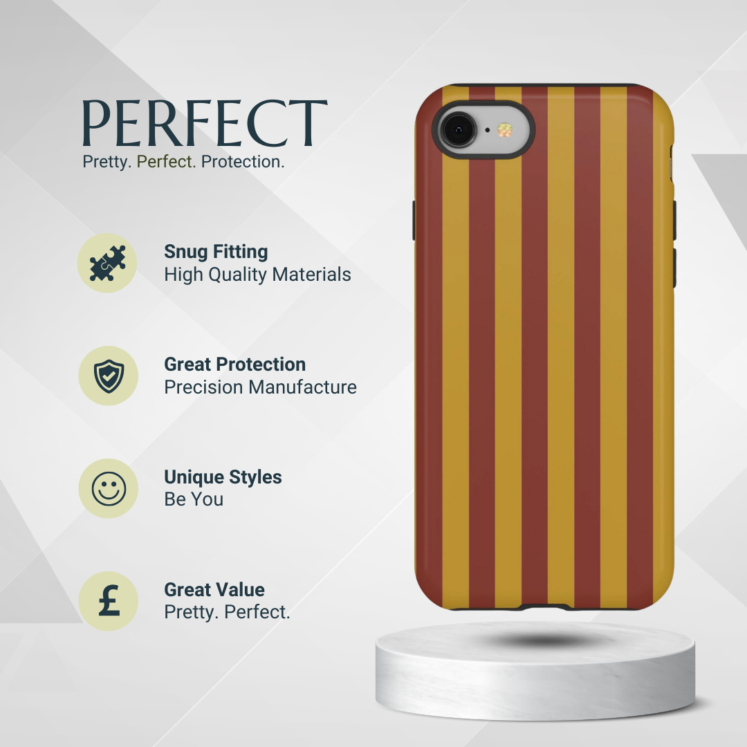 Phone Case - Trendy Mustard & Burgandy Stripe Pattern Phone Case
