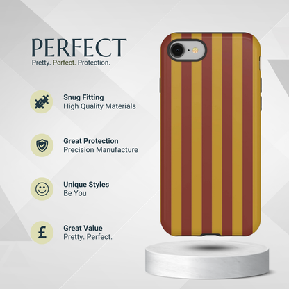 Phone Case - Trendy Mustard & Burgandy Stripe Pattern Phone Case