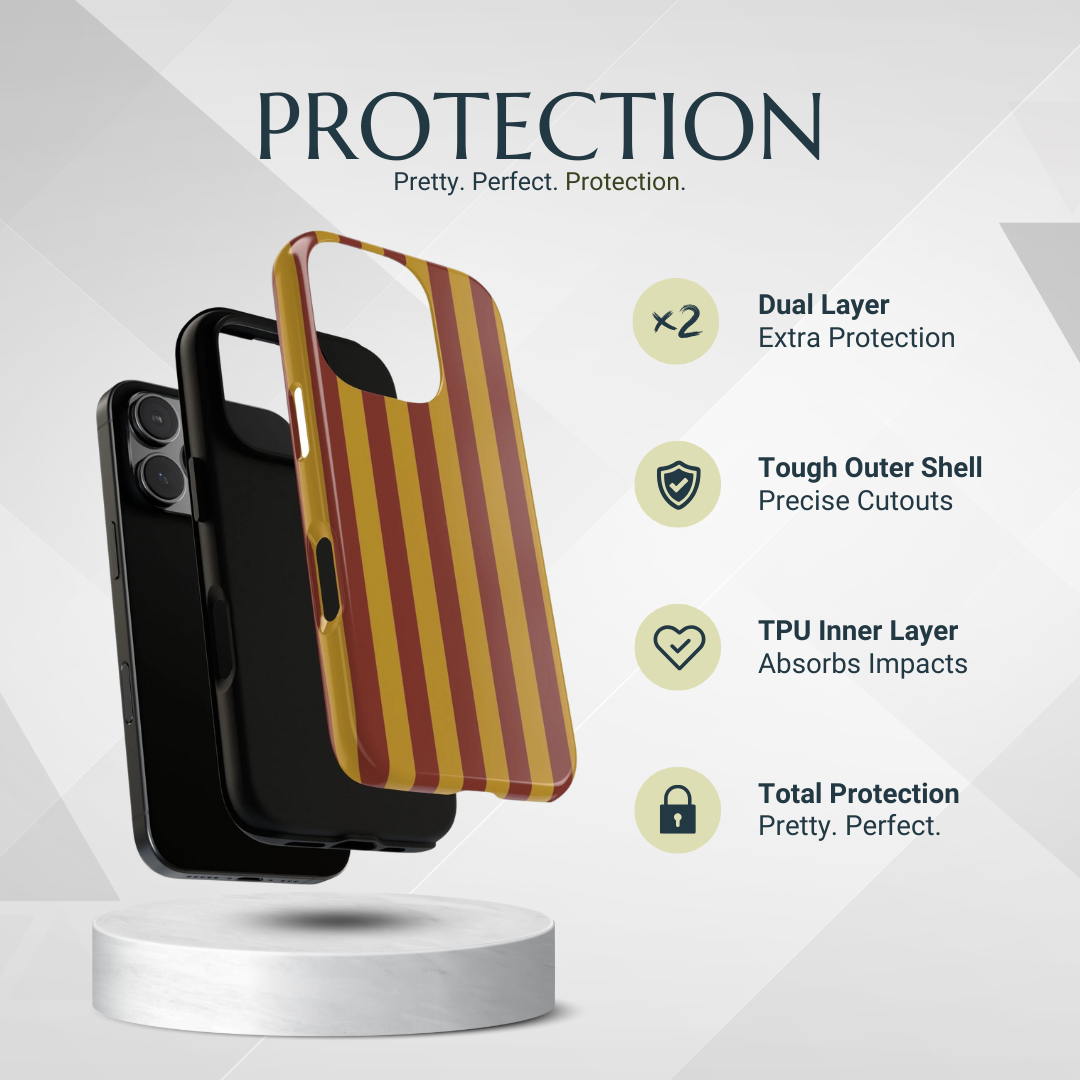 Phone Case - Trendy Mustard & Burgandy Stripe Pattern Phone Case