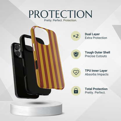 Phone Case - Trendy Mustard & Burgandy Stripe Pattern Phone Case