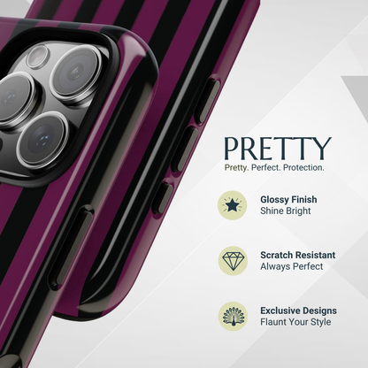 Phone Case - Trendy Plum & Black Stripe Pattern Phone Case